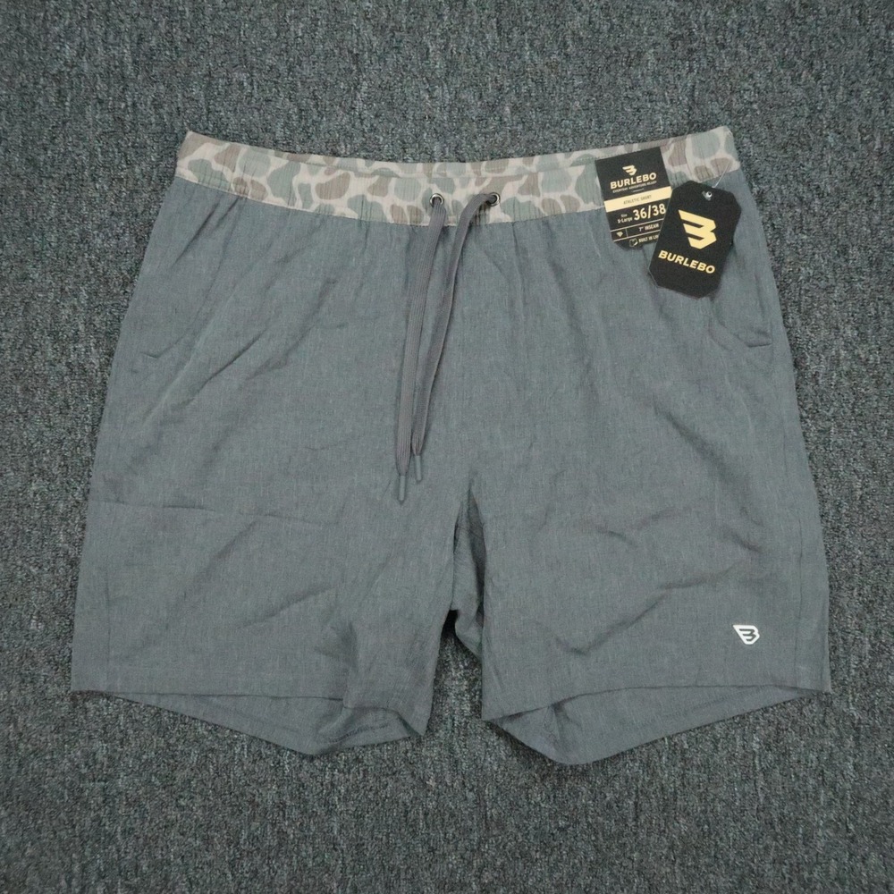 Burlebo Shorts Mens XL Gray Athletic Stretch Camo Lined Wicking Running Hiking